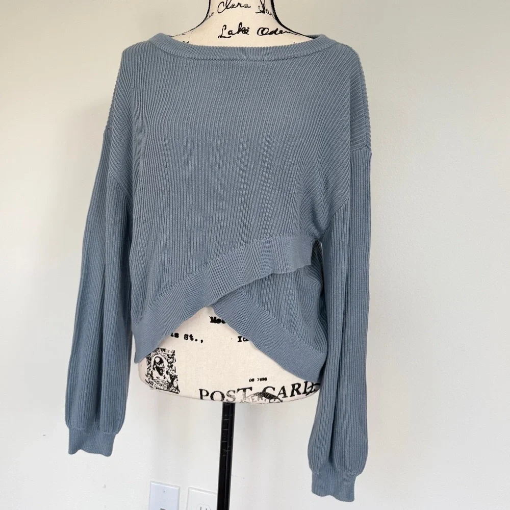 lululemon Reversible Crossover Sweater Blue Chambray Cashmere Blend Sz 12